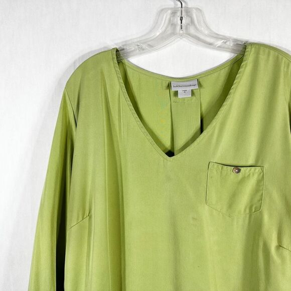 Soft Surroundings Plus Size 1X Top Light Green V Neck Pearl Button Lyocell 1618 - Picture 6 of 9